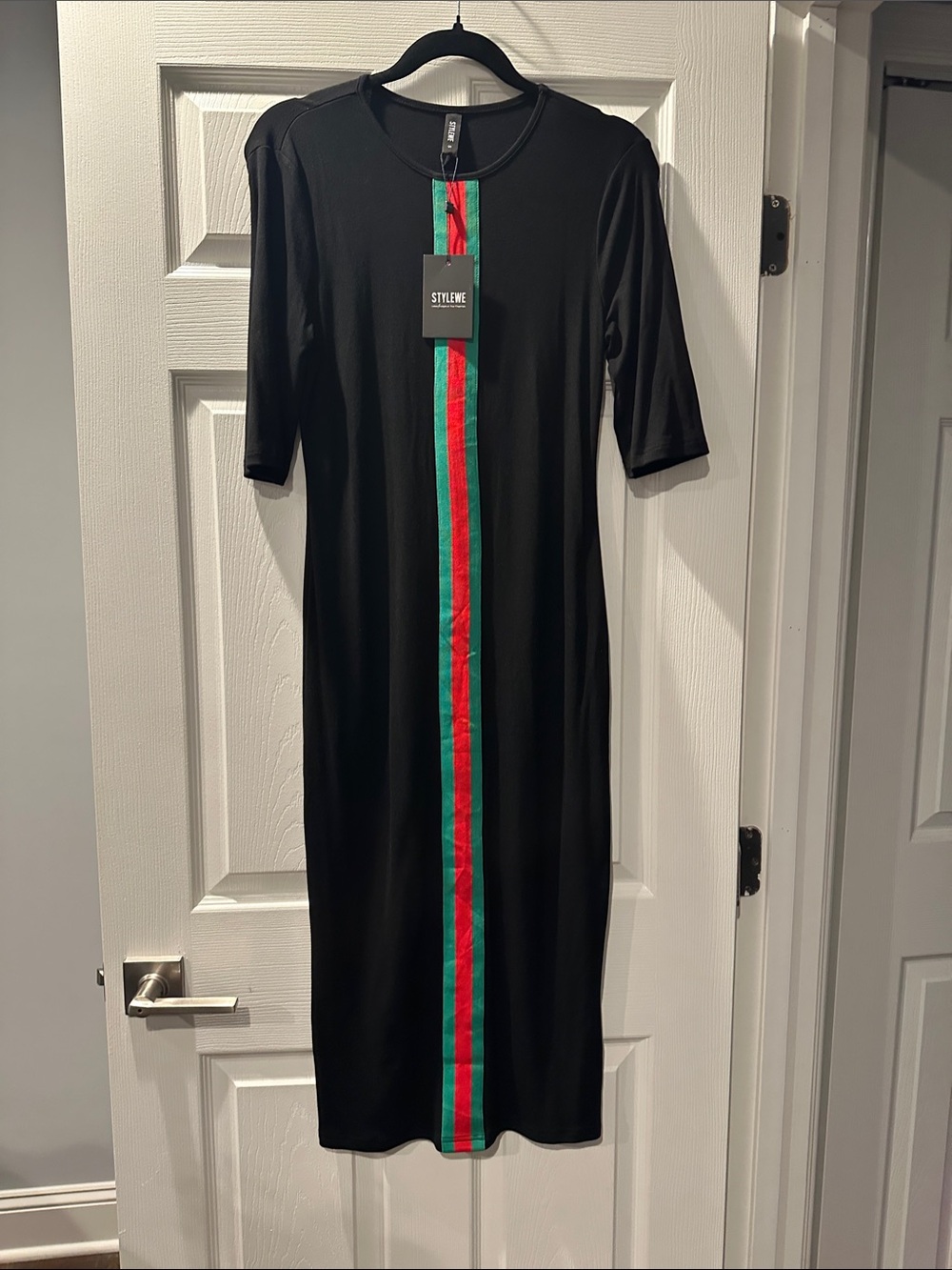 STYLEWE Black Dress with Green and Red Center Stripe Runs big - Picture 6 of 6